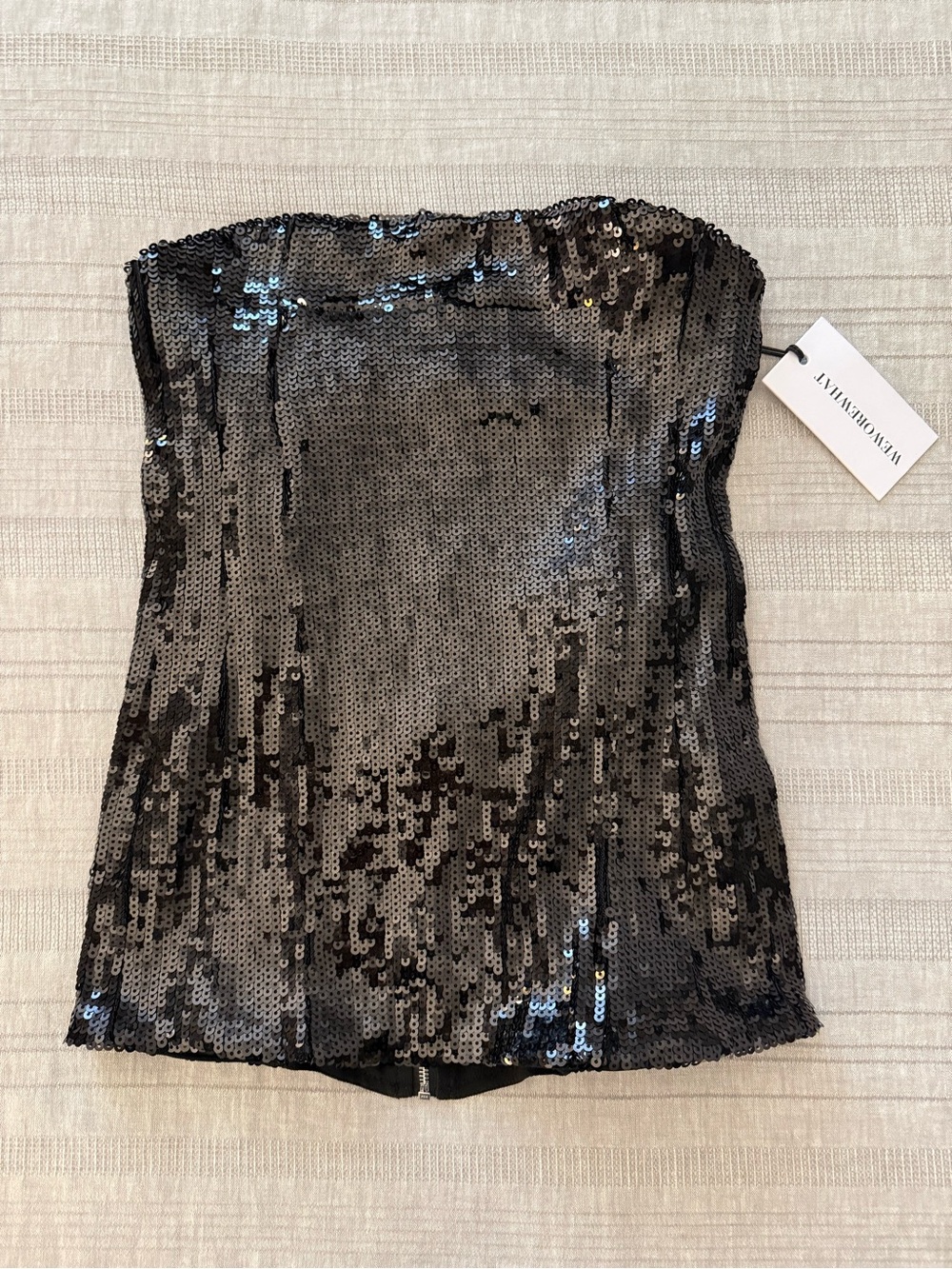 WeWoreWhat Black Sequin Strapless Bustier NWT